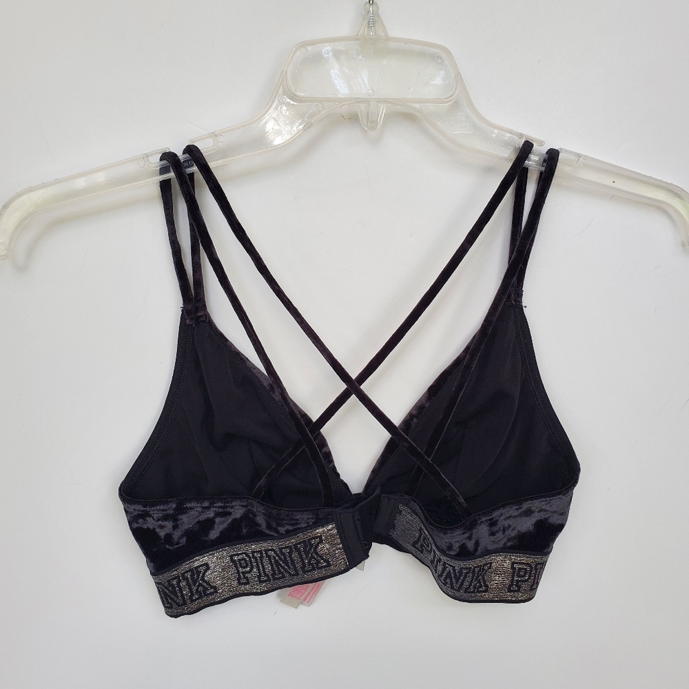 Victoria's Secret PINK Crushed Velvet Black Bralette Size M - Picture 5 of 11
